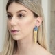 Brinco Fane's Pedra Drusa Azul Metal Dourado 