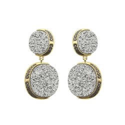 Brinco Fane's Pedra Drusa Platina Metal Dourado