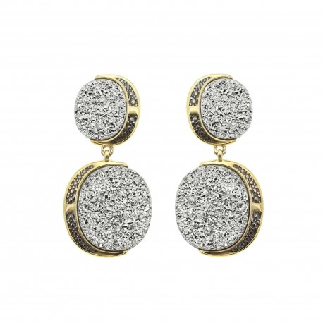Brinco Fane's Pedra Drusa Platina Metal Dourado