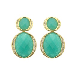 Brinco Fane's Pedra Natural Verde Turquesa Dourado 