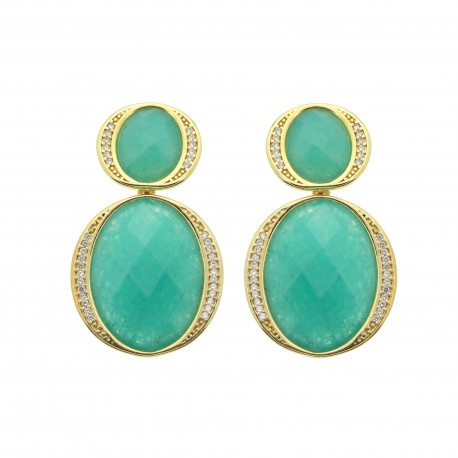 Brinco Fane's Pedra Natural Verde Turquesa Dourado 