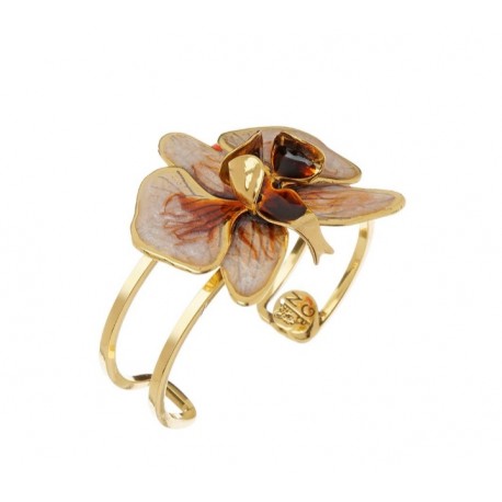 Pulseira Nádia Gimenes Orquídea Bracelete Esmaltado Dourado