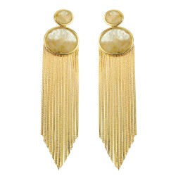 Brinco Fane's Pedra Natural Quartzo Rutilado Dourado