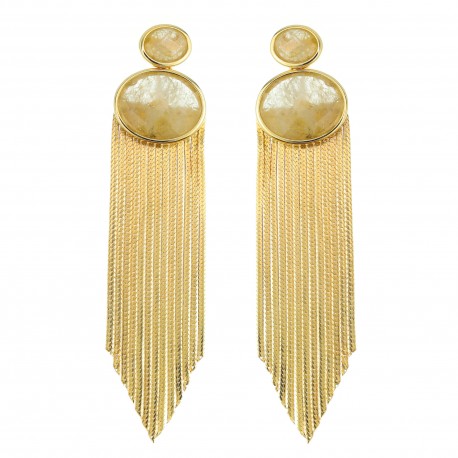 Brinco Fane's Pedra Natural Quartzo Rutilado Dourado