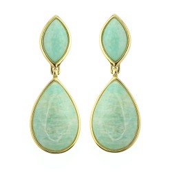 Brinco Fane's Pedra Natural Amazonita Verde Dourado