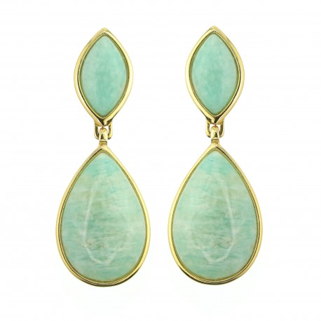 Brinco Fane's Pedra Natural Amazonita Verde Dourado