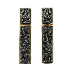 Brinco Fane's Pedra Drusa Negra Metal Dourado