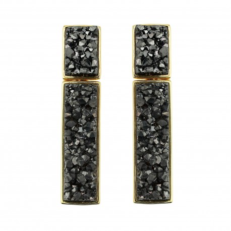 Brinco Fane's Pedra Drusa Negra Metal Dourado