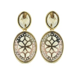 Brinco Fane's Pedra Natural Quartzo Fumê Dourado 