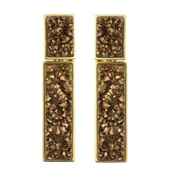 Brinco Fane's Pedra Drusa Bronze Metal Dourado 