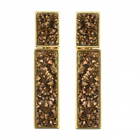 Brinco Fane's Pedra Drusa Bronze Metal Dourado 