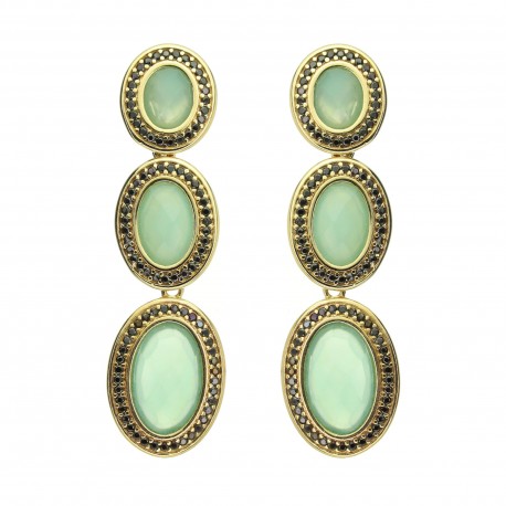 Brinco Fane's Pedra Natural Água Marinha Zirconias Dourado