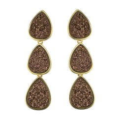 Brinco Fane's Pedra Drusa Bronze Metal Dourado