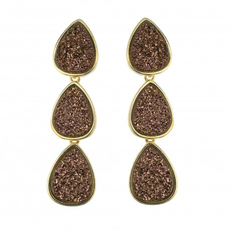 Brinco Fane's Pedra Drusa Bronze Metal Dourado
