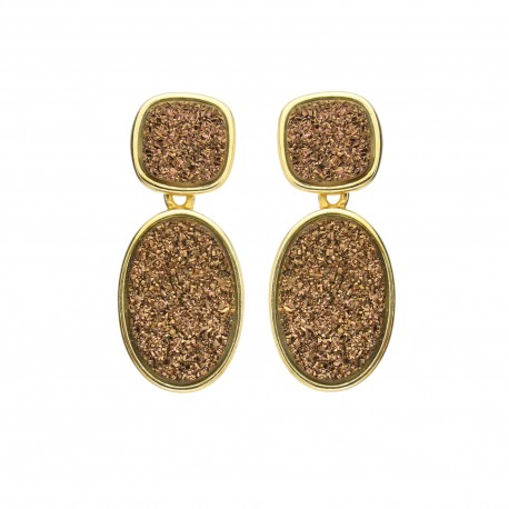 Brinco Fane's Pedra Drusa Bronze Metal Dourado