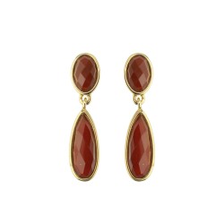 Brinco Fane's Pedra Natural Jaspe Vermelho Dourado