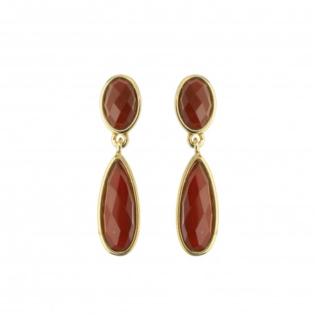 Brinco Fane's Pedra Natural Jaspe Vermelho Dourado