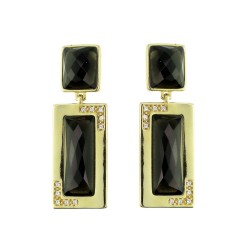 Brinco Fane's Pedra Natural Onix Zirconias Dourado 