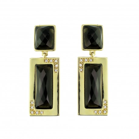 Brinco Fane's Pedra Natural Onix Zirconias Dourado 