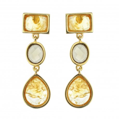 Brinco Fane's Pedras Naturais Citrino Dourado