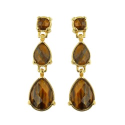 Brinco Fane's Pedra Natural Olho de Tigre Dourado