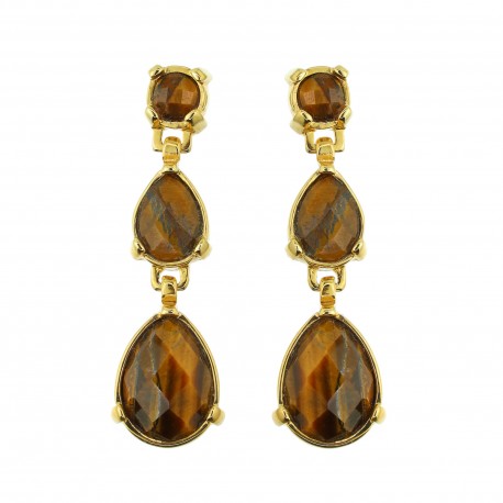 Brinco Fane's Pedra Natural Olho de Tigre Dourado