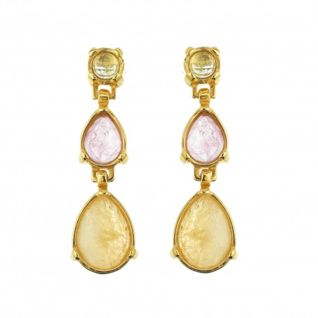 Brinco Fane's Pedras Naturais Dourado