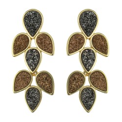 Brinco Fane's Pedra Drusa Negra Bronze Metal Dourado