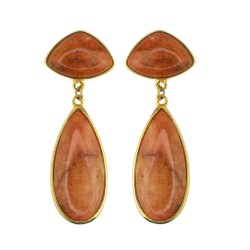 Brinco Fane's Pedra Natural Quartzo Goiaba Dourado
