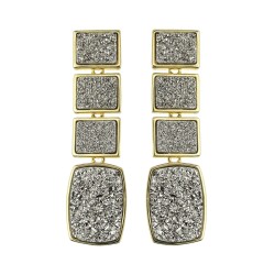 Brinco Fane's Pedra Drusa Platina Metal Dourado 