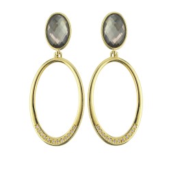 Brinco Fane's Pedra Natural Quartzo Fumê Dourado 