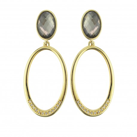 Brinco Fane's Pedra Natural Quartzo Fumê Dourado 