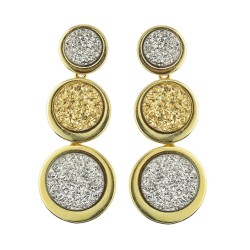 Brinco Fane's Pedra Drusa Ouro Platina Metal Dourado