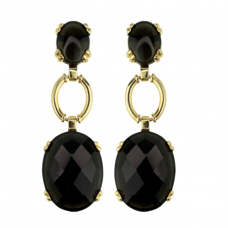 Brinco Fane's Pedra Natural Ônix Dourado