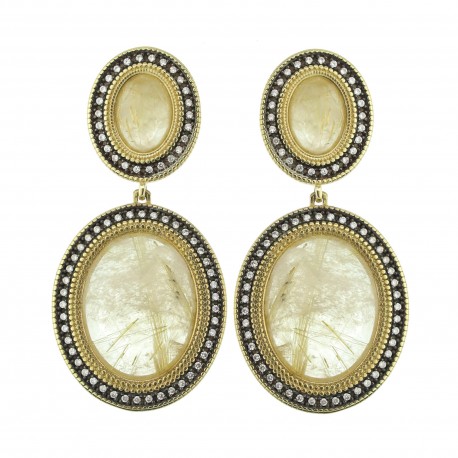 Brinco Fane's Pedras Naturais Quartzo Rutilado Dourado