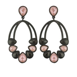Brinco Fane's Pedras Naturais Opala Rosa Grafite