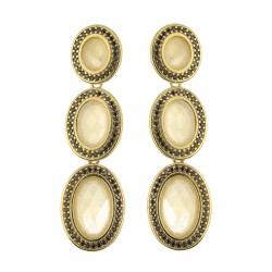 Brinco Fane's Pedra Natural Quartzo Leitoso Dourado