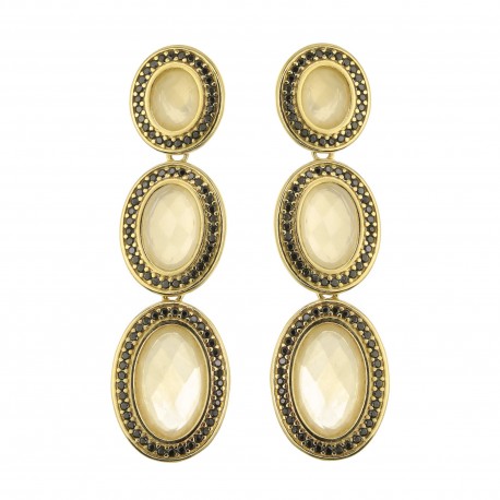 Brinco Fane's Pedra Natural Quartzo Leitoso Dourado
