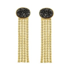 Brinco Fane's Pedra Drusa Negra Metal Dourado