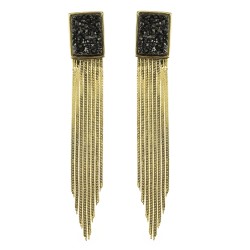 Brinco Fane's Pedra Drusa Negra Metal Dourado