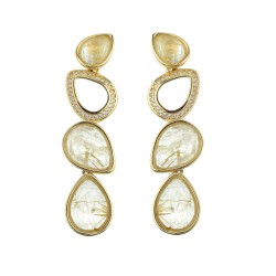 Brinco Fane's Pedra Natural Quartzo Rutilado Dourado