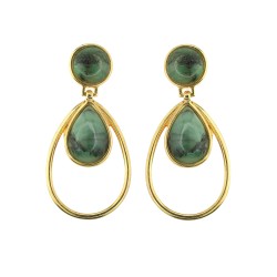 Brinco Fane's Pedra Natural Jaspe Verde Dourado 