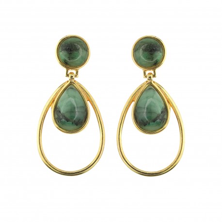 Brinco Fane's Pedra Natural Jaspe Verde Dourado 