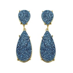 Brinco Fane's Pedra Drusa Azul Royal Metal Dourado