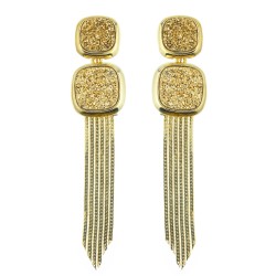 Brinco Fane's Pedra Drusa Ouro Metal Dourada Franjas