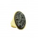 Anel Fane's Pedra Drusa Negra Metal Dourado