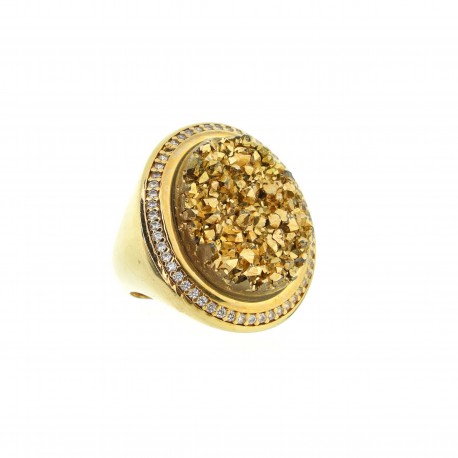 Anel Fane's Pedra Drusa Ouro Metal Dourado