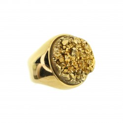 Anel Fane's Pedra Drusa Ouro Metal Dourado