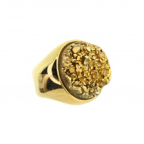 Anel Fane's Pedra Drusa Ouro Metal Dourado