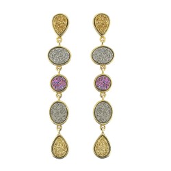 Brinco Fane's Pedra Drusa Colorida Metal Dourado